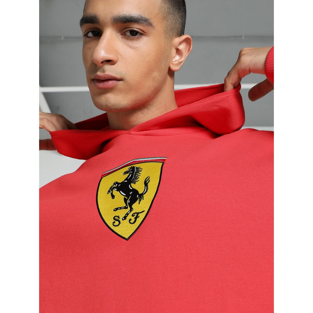 2024 Puma Scuderia Ferrari Race Embroidered Shield Men's Hoodie - Speed Yellow / Rosso Corsa / Black