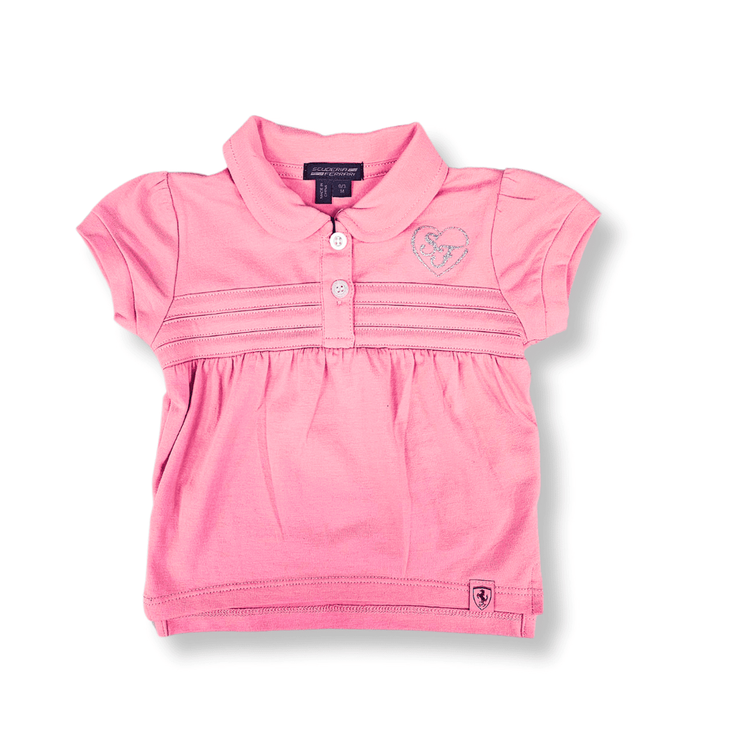 Scuderia Ferrari 'SF' Heart Infant Girl Polo Shirt - White/Pink