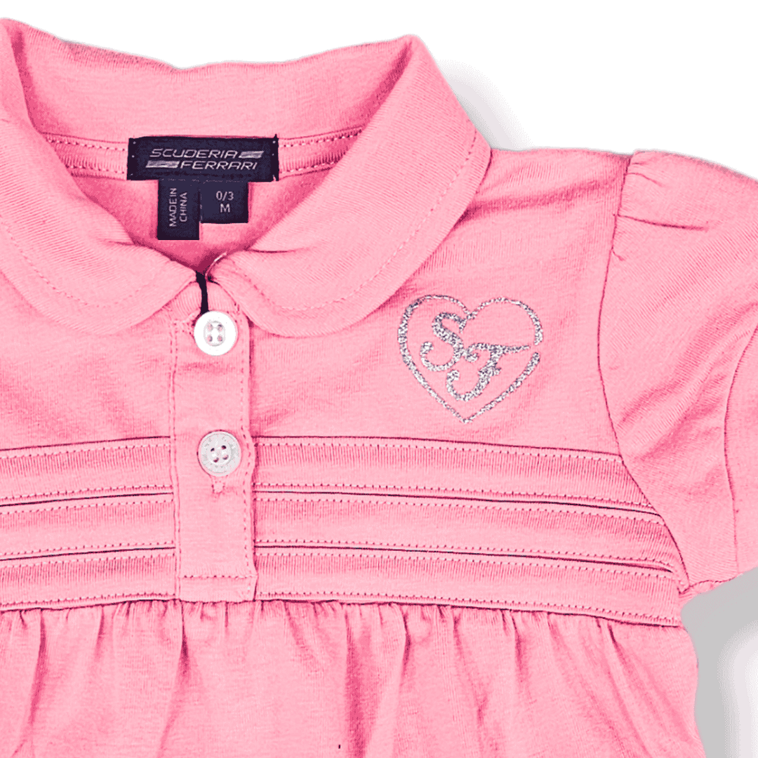 Scuderia Ferrari 'SF' Heart Infant Girl Polo Shirt - White/Pink