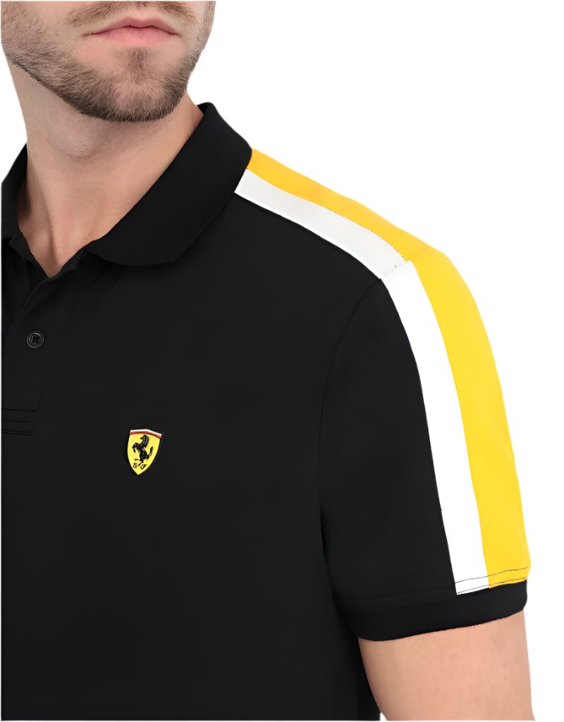 Scuderia Ferrari Icon Tape Men's Adult Polo - Black and Yellow