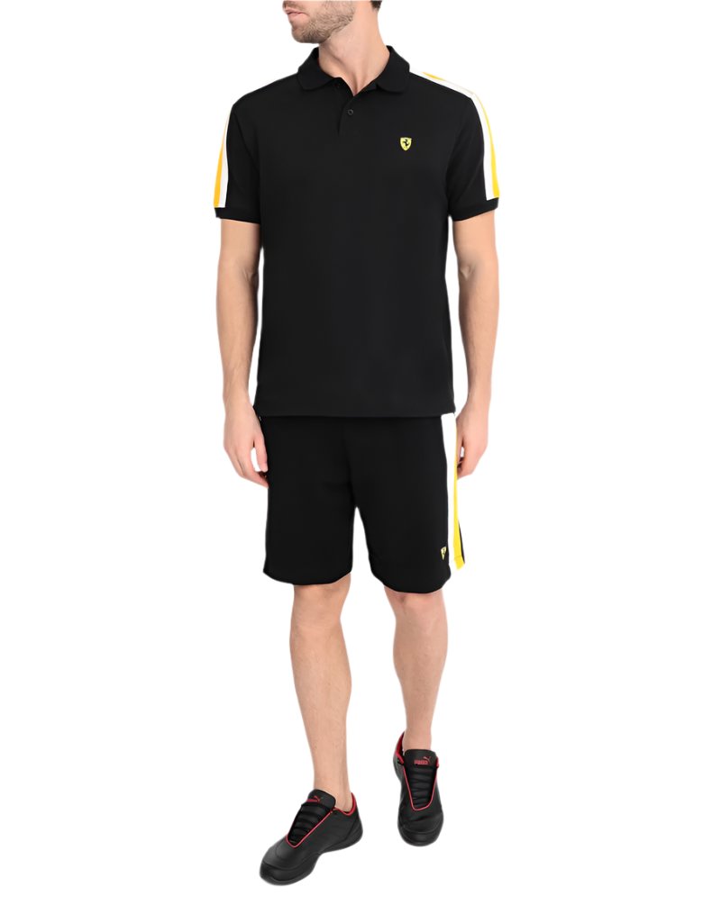 Scuderia Ferrari Icon Tape Men's Piqué Polo - Black and Yellow