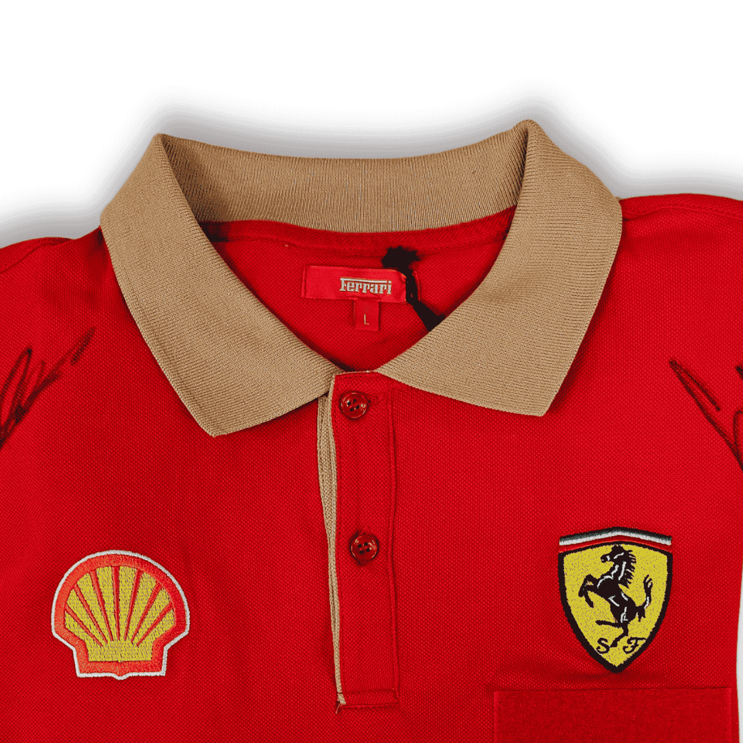 Scuderia Ferrari Technical Team Men’s Polo Signed by Charles Leclerc and Carlos Sainz - Red