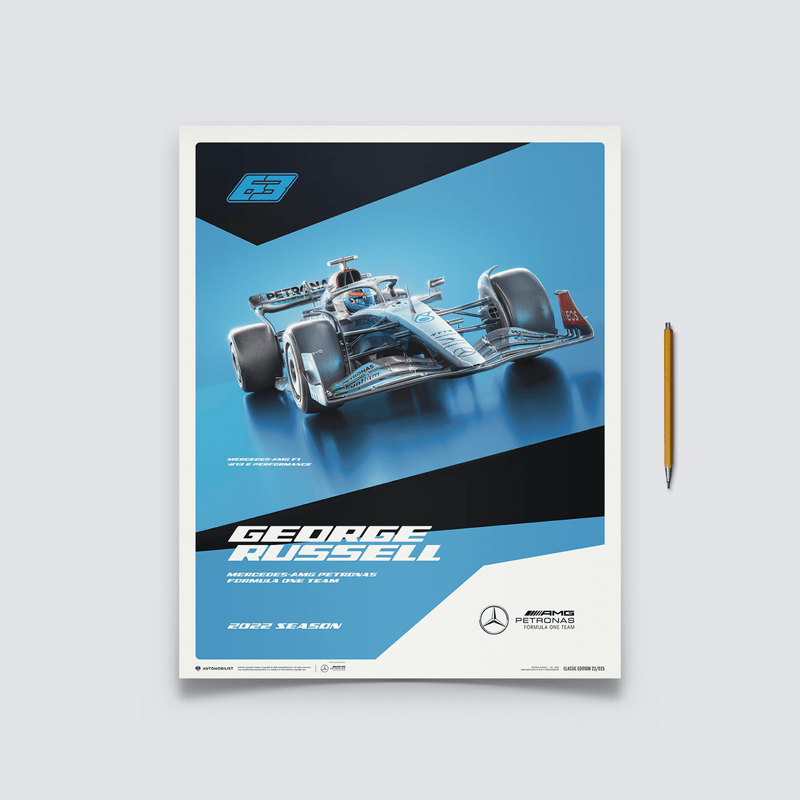 Mercedes-AMG Petronas F1 Team - George Russell - 2022 Poster - Blue and Black