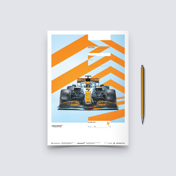 Lando Norris 2021 McLaren x Gulf Poster - Papaya and Blue