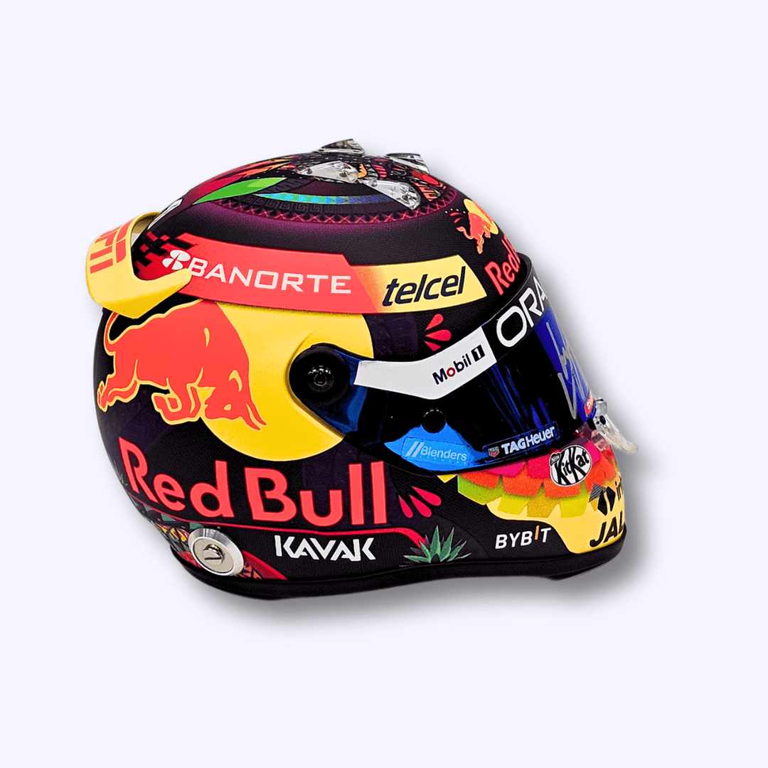 2023 Red Bull RAcing Sergio Perez Personally Hand Signed Mexican GP 1:2 Mini Helmet