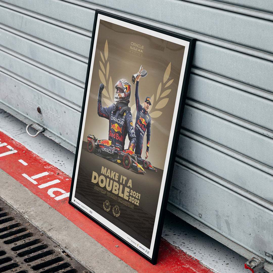Max Verstappen Red Bull Racing 'Make It A Double' F1® World Drivers' Champion Poster - Gold