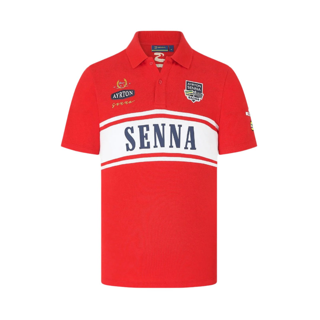 Ayrton Senna Legacy Striped Mens Polo - Red