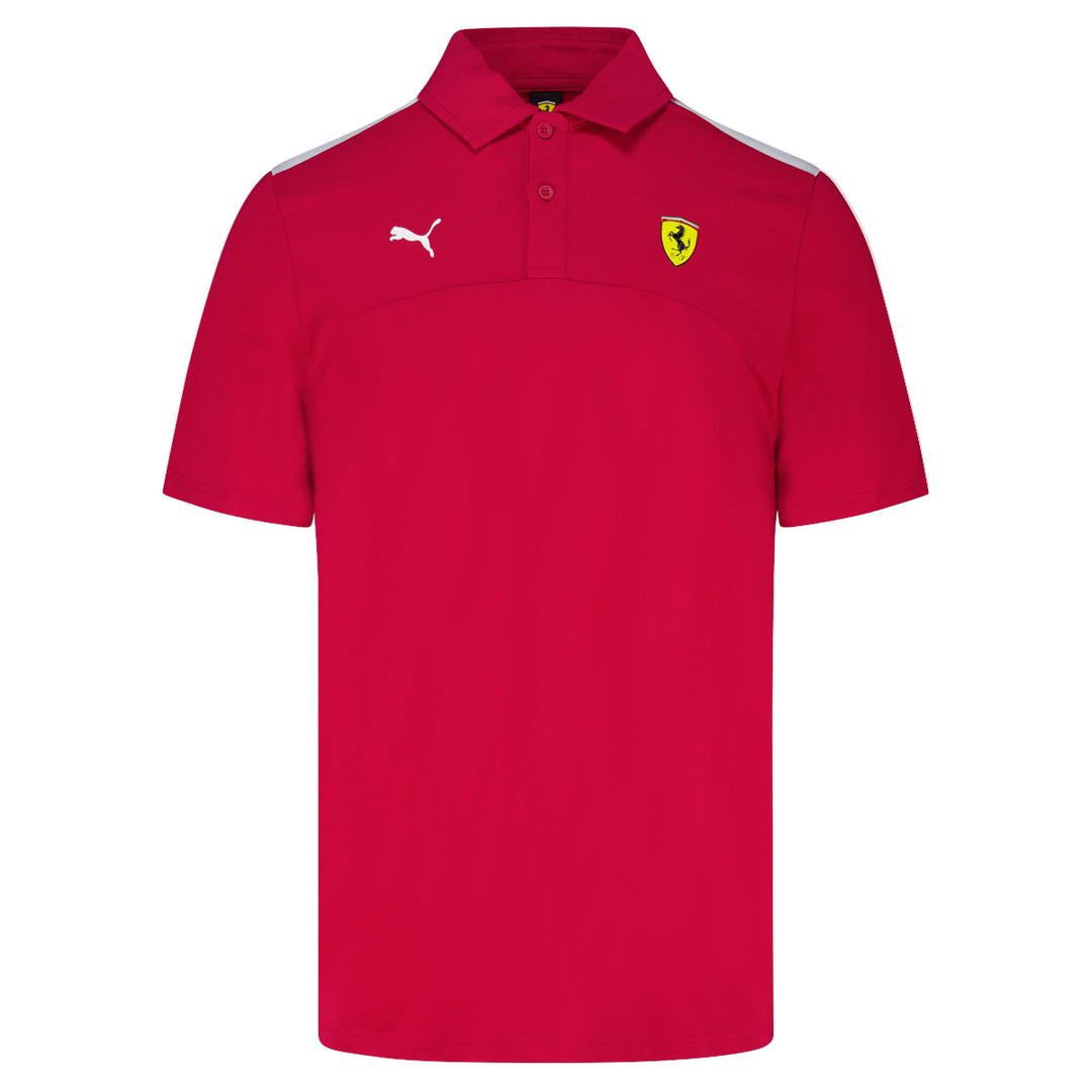 Scuderia Ferrari Red Core polo shirt with Ferrari logo on with white stripes on shoulders - Men