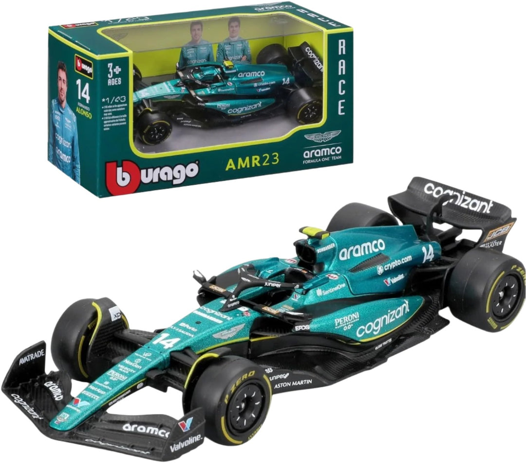 Aston Martin Aramco Fernando Alonso AMR23 Bburago 1:43 Scale Model Car - Green