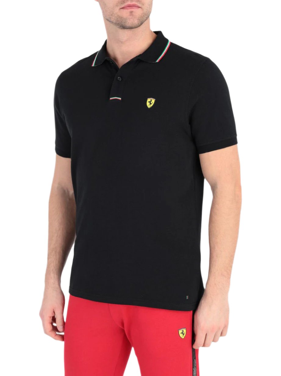 Scuderia Ferrari Italian Tipped Men's Piqué Polo - Black 