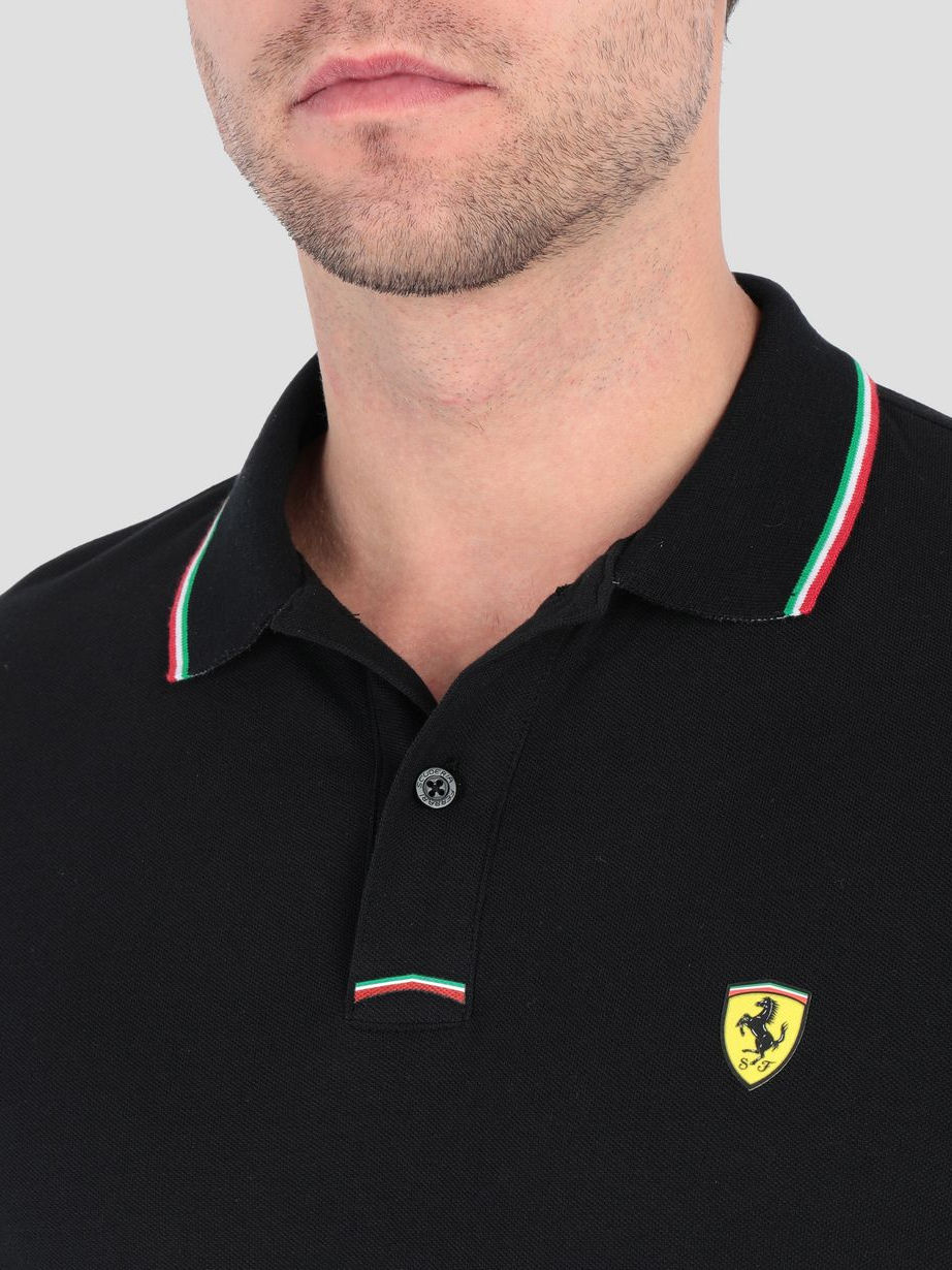 Scuderia Ferrari F1 Team Italian Flag Collar Men's Polo Shirt - Black