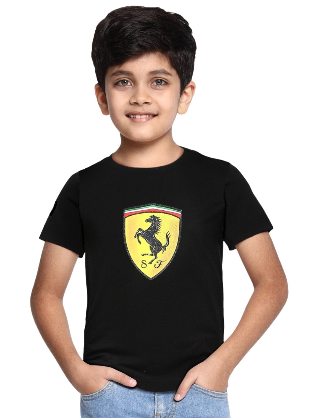 Scuderia Ferrari F1 Team Large Logo Shield Boys T-Shirt - Black 