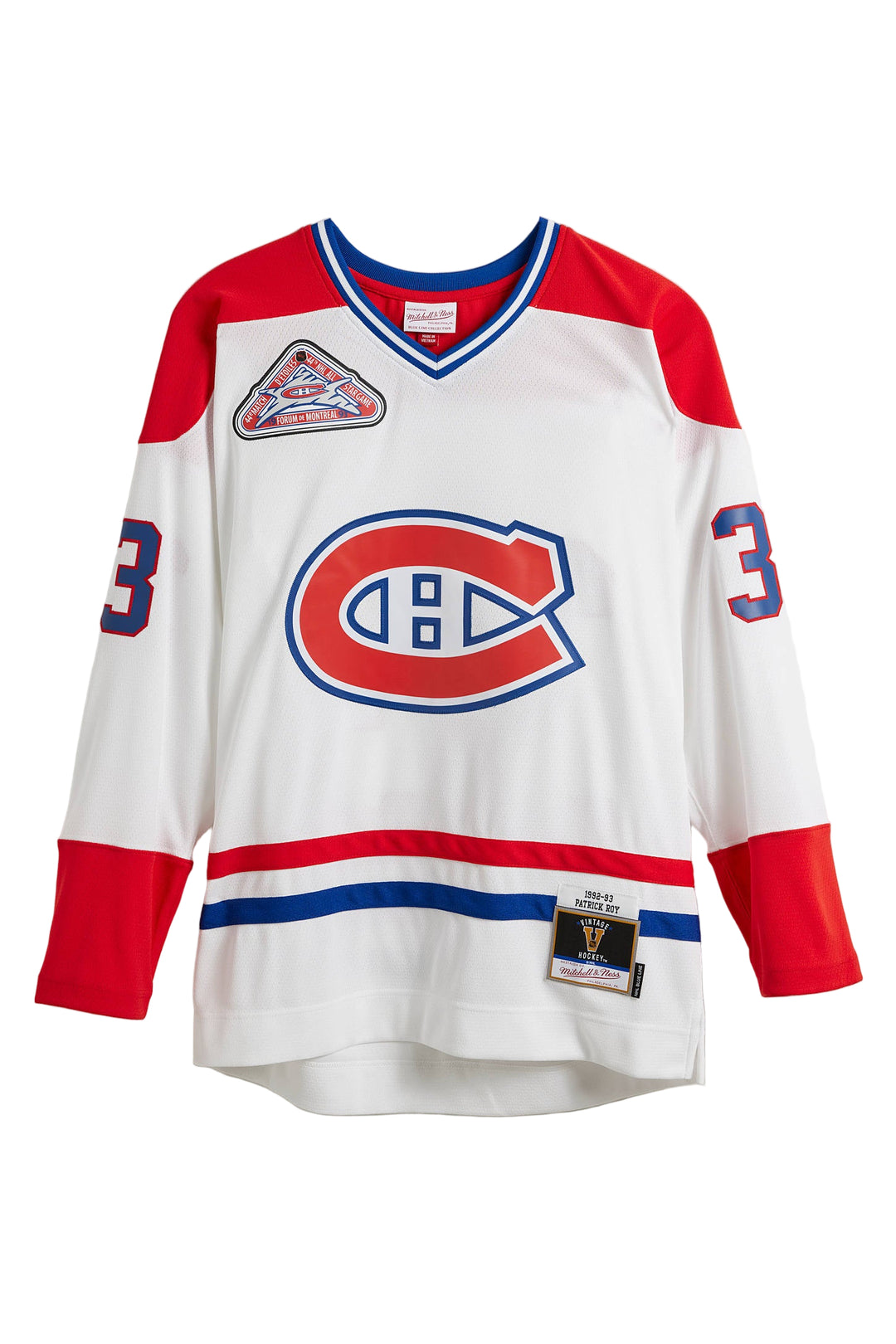 Maillot de hockey sur glace pour homme, blanc, Patrick Roy Mitchell &amp; Ness, 44e match des étoiles des Canadiens de Montréal 1992-1993 