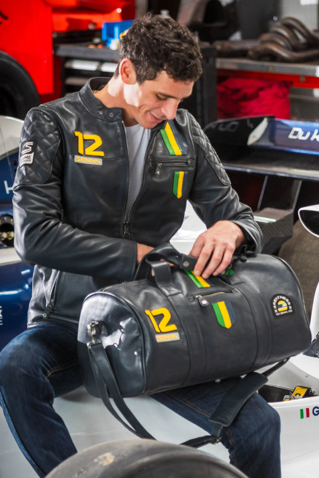 Ayrton Senna "Sao Paulo" Leather Travel Bag- Navy Blue