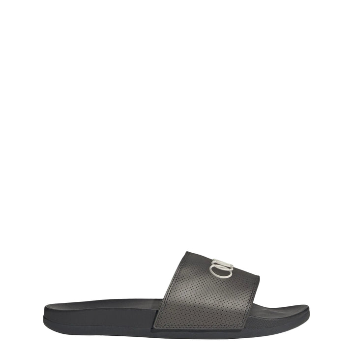 Audi Revolut F1 Team x Adidas Black slide sandal with colorful stripes on a light gray background