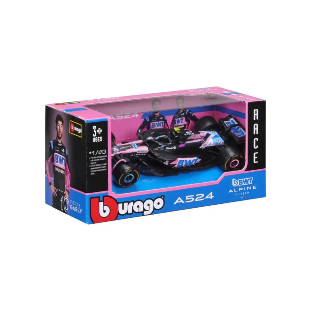 Alpine F1™ Team Pierre Gasly A524 Bburago 1:43 Scale Car - Blue and Pink