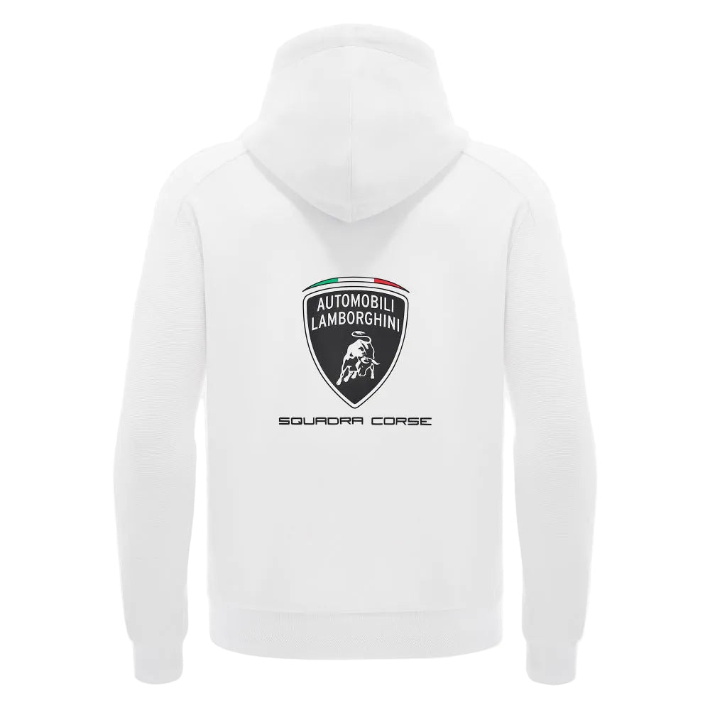 White hoodie with Lamborghini logo on a white background
