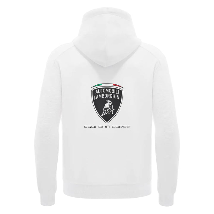 White hoodie with Lamborghini logo on a white background