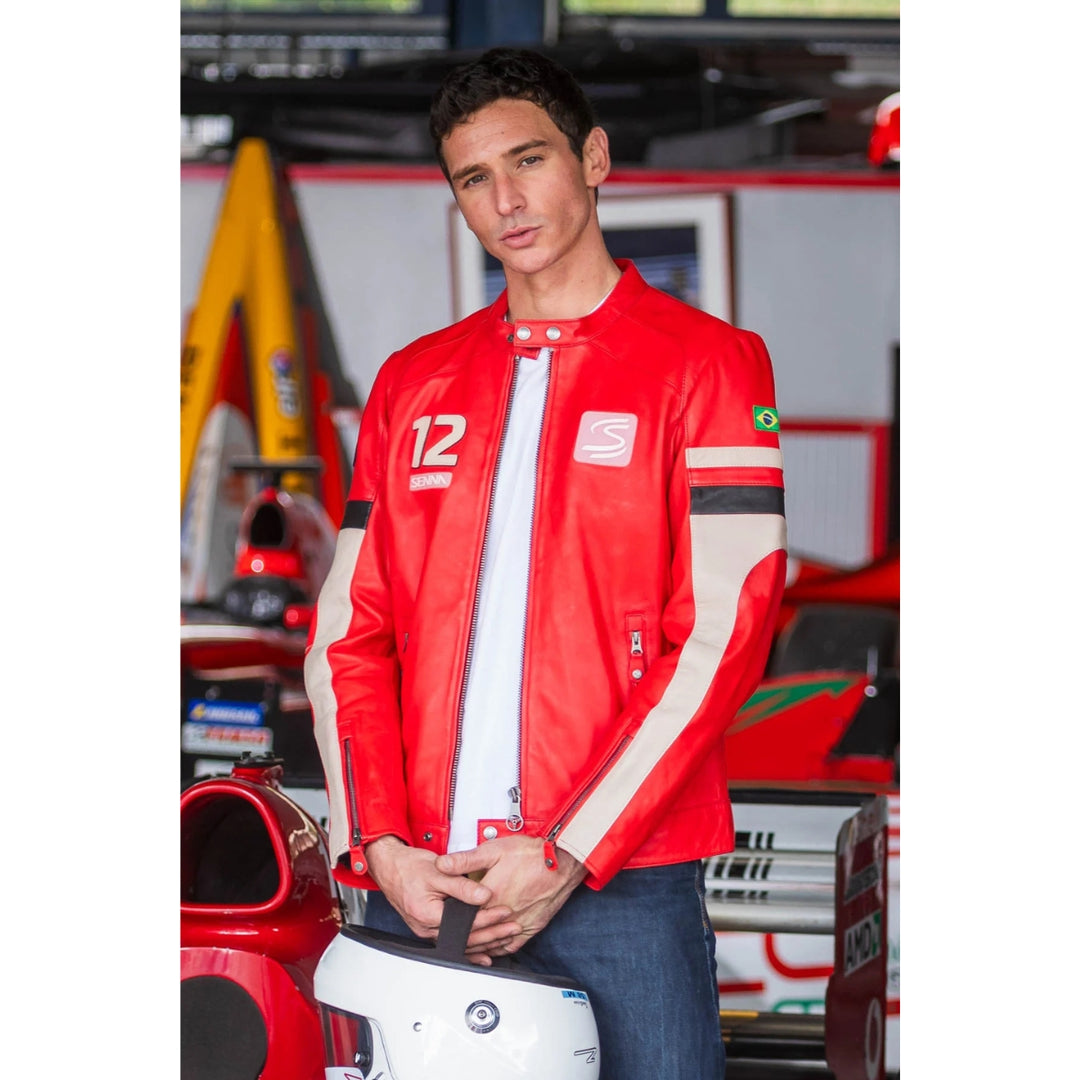 Ayrton Senna "Magic Senna" Leather Men's Jacket - Red