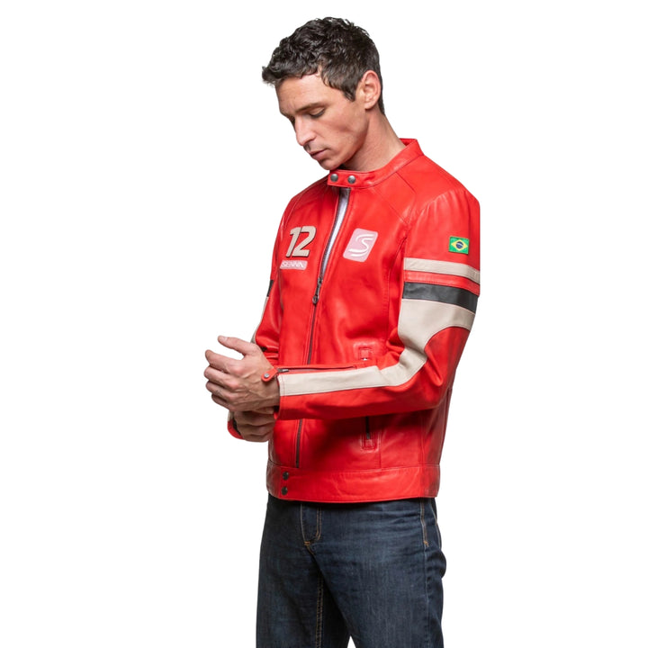 Ayrton Senna "Magic Senna" Leather Men's Jacket - Red