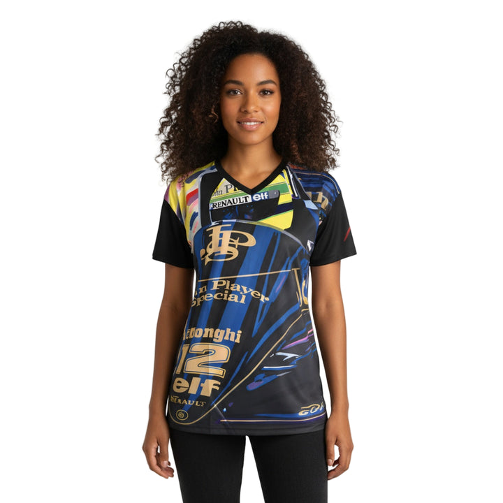 Ayrton Senna Lotus JPS Miami Grand Prix Women's Canvas V-Neck T-Shirt - Black