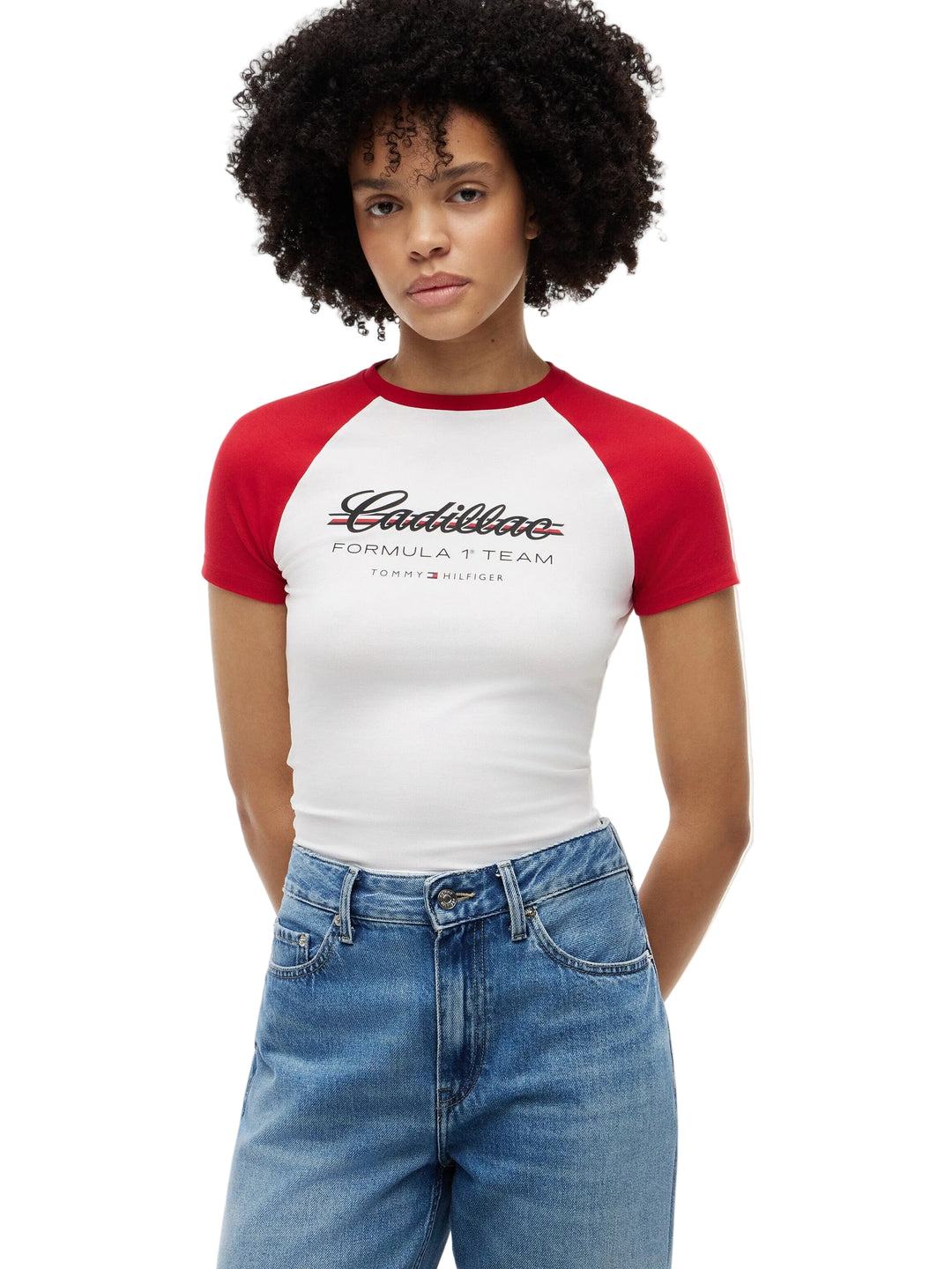 Woman wearing a red and white &