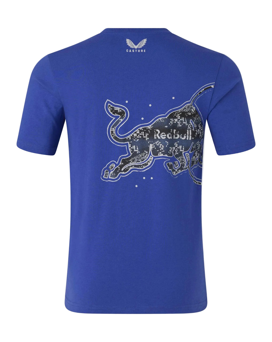 Red Bull Racing Formula 1 Team Blue t-shirt for kids or teens with a large Red Bull graphic design on the back against a white background
