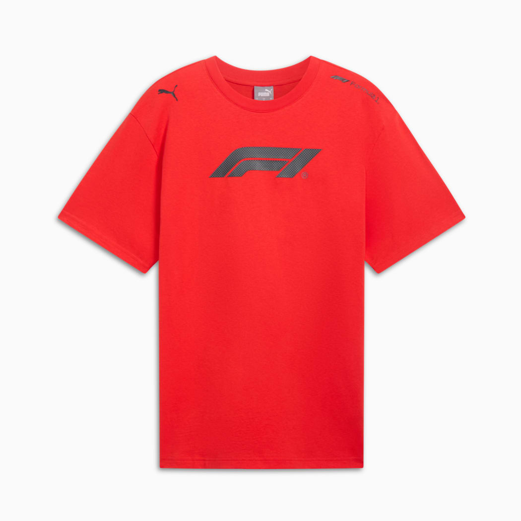 2024 PUMA x F1® ESS Men's Relaxed Unisex T-Shirt - Black/ White/ Red