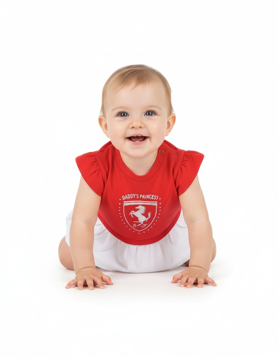 Ferrari Babydoll F1 Logo Shield Newborn Baby Girl Infant Dress Red and White