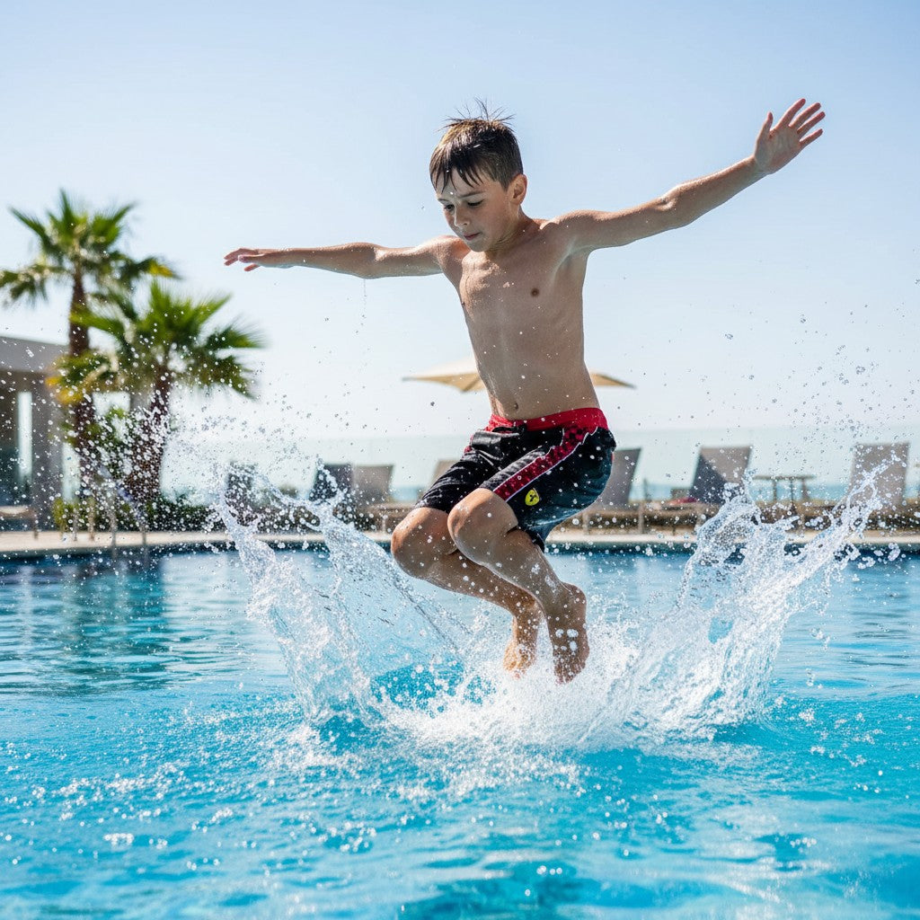 Scuderia Ferrari F1™ Team 'Checkflag' Long Swimsuit Youth Kids Shorts - Black