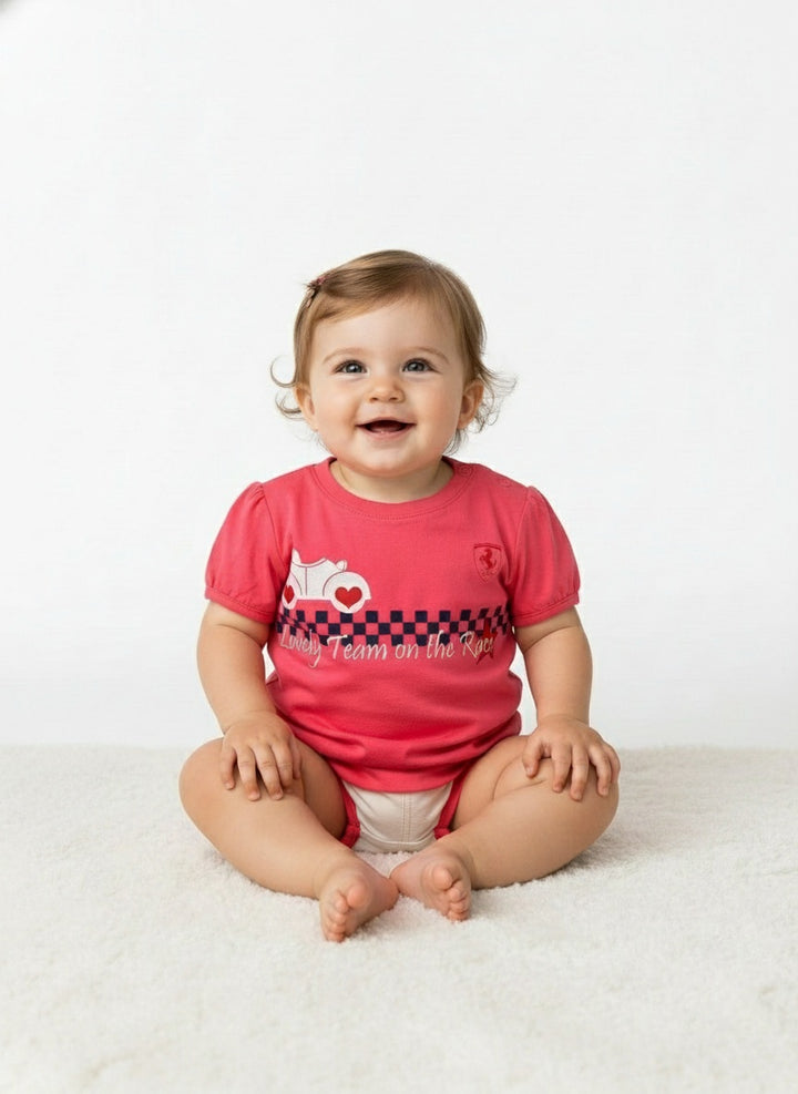 Scuderia Ferrari F1™ Team 'Lovely Team on the Race" Baby Girl T-Shirt - Salmon Pink