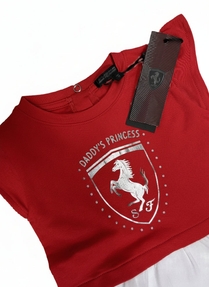 Scuderia Ferrari Newborn Infant Baby Toddler Girl Daddy's Princess Dress with Red Top and White Dress Skirt