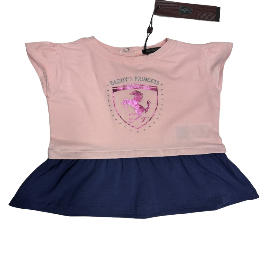 Scuderia Ferrari Infant Girl Daddy's Princess Top Short Sleeve T-Shirt in Pink and Blue 