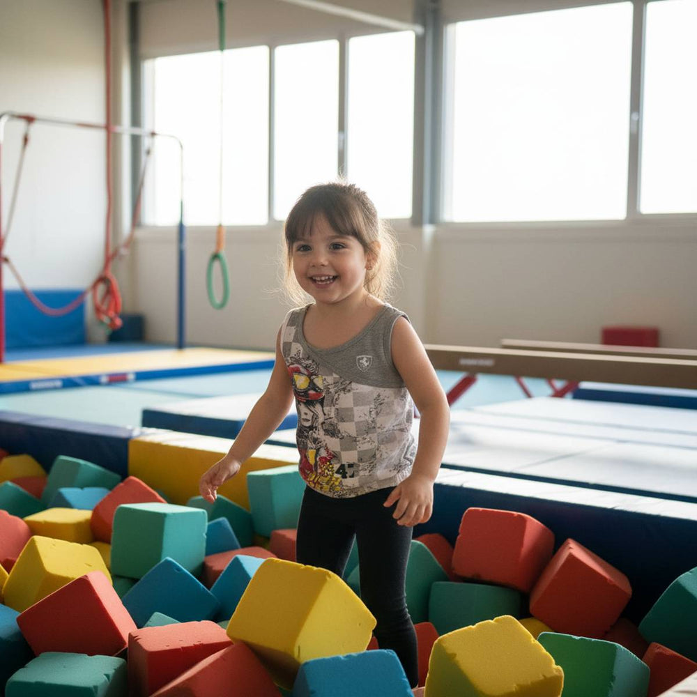 Child playing with colourful Ferrari kids Summer Sleeveless checkered print top with Racing graphics T-Shirt Grey in a gymnasium