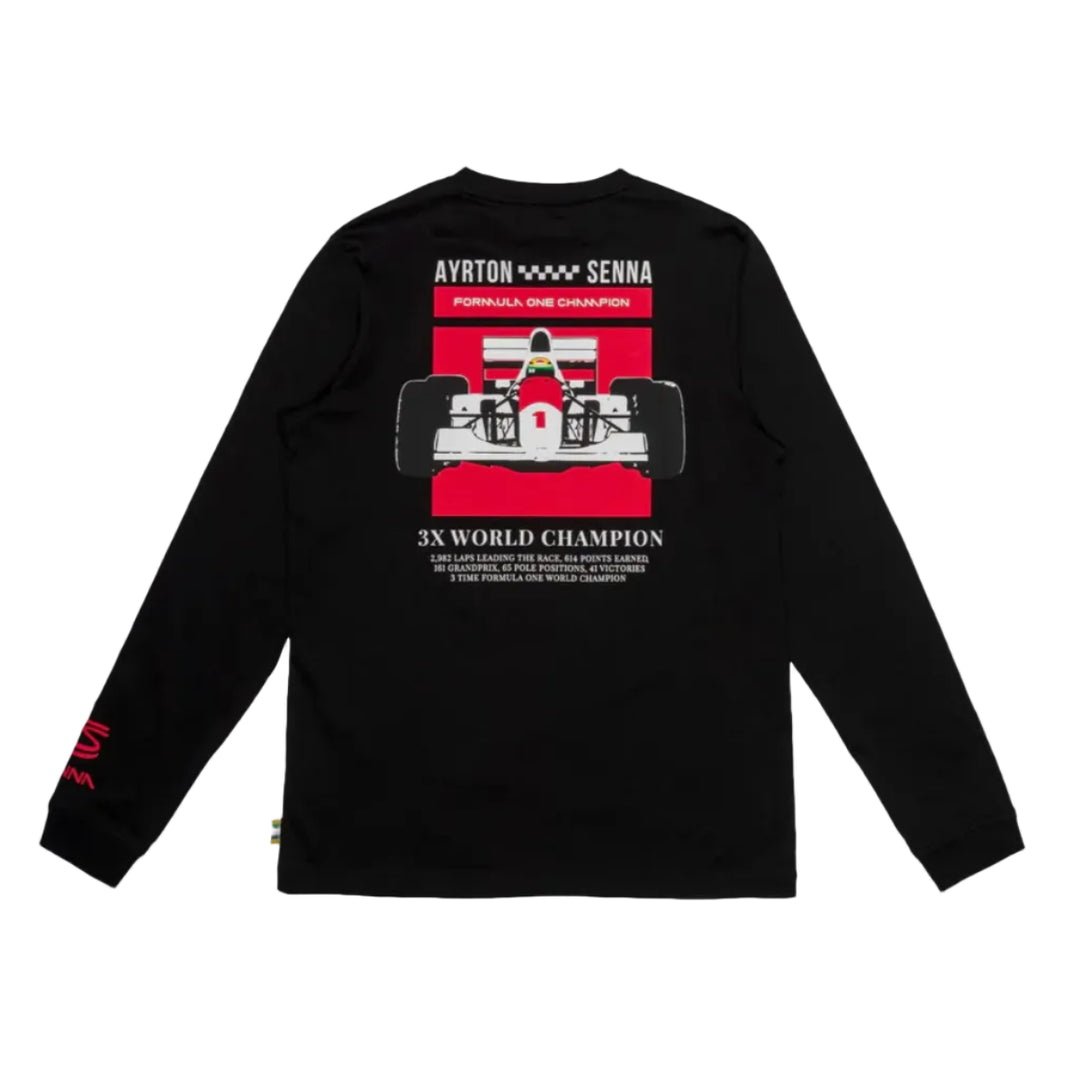 Ayrton Senna F1 3X World Champion Long Sleeve Unisex T-Shirt - Black