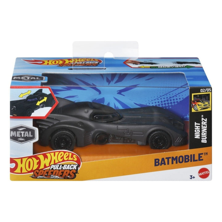 Batimóvil Hot Wheels Pull-Back Speeders Night Burnerz, escala 1:43, color negro