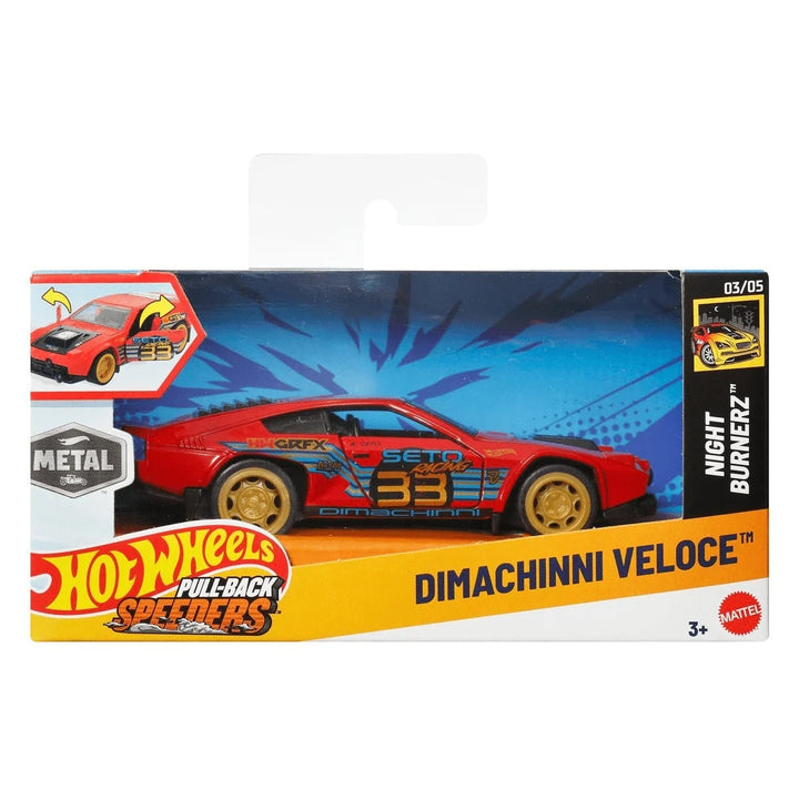 Hot Wheels Pull-Back Speeders – Dimachinni Veloce Night Burnerz– 1:43 Die-Cast Collectible