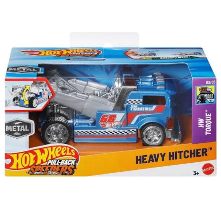 Hot Wheels Pull-Back Speeders – HW Torque Heavy Hitcher 1:43 Scale Car - Blue