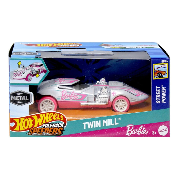 Hot Wheels Pull-Back Speeders – Twin Mill™ Edición Barbie – Figura de colección de fundición a presión 1:43