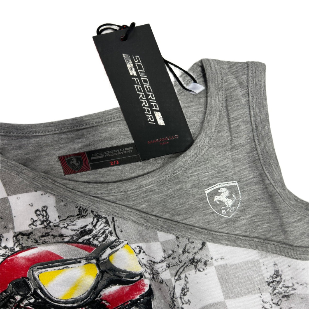 Scuderia Ferrari Girl Checkered Print Jersey Top - Grey