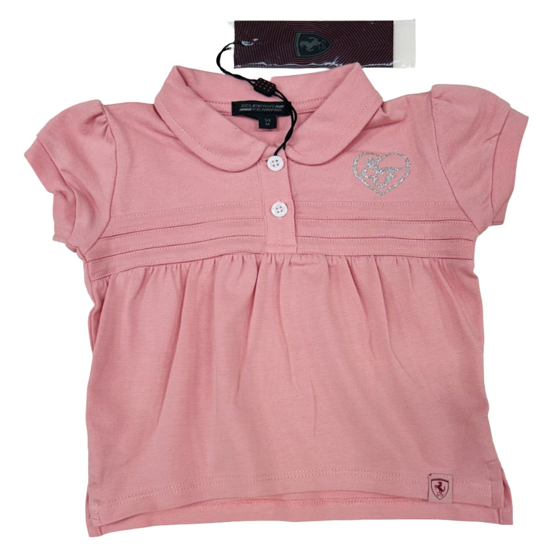 Scuderia Ferrari 'SF' Heart Infant Girl Polo Shirt - White/Pink