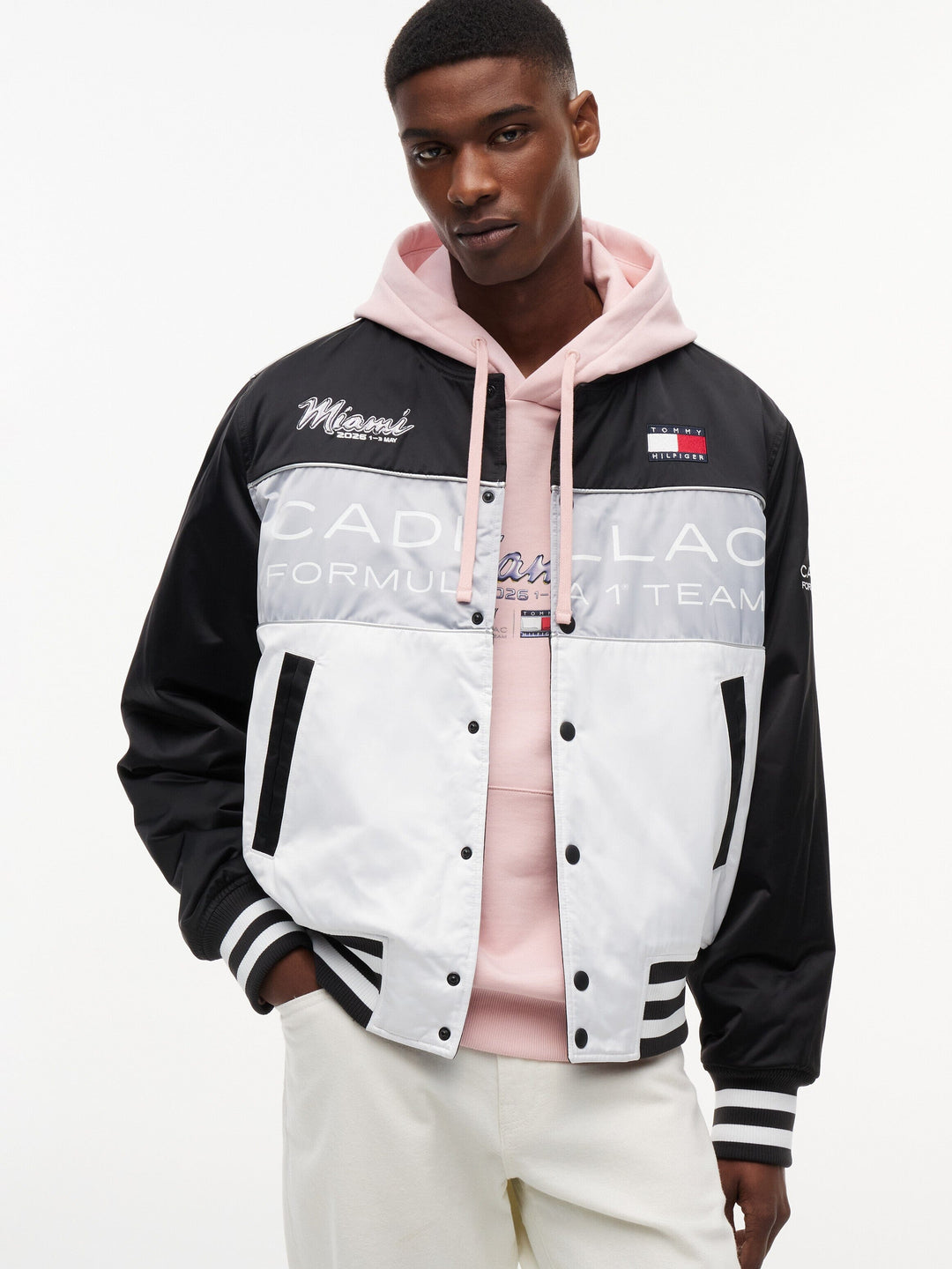 2026 Cadillac F1® Team x Tommy Hilfiger Special Edition Miami GP Varsity Jacket - White/Black