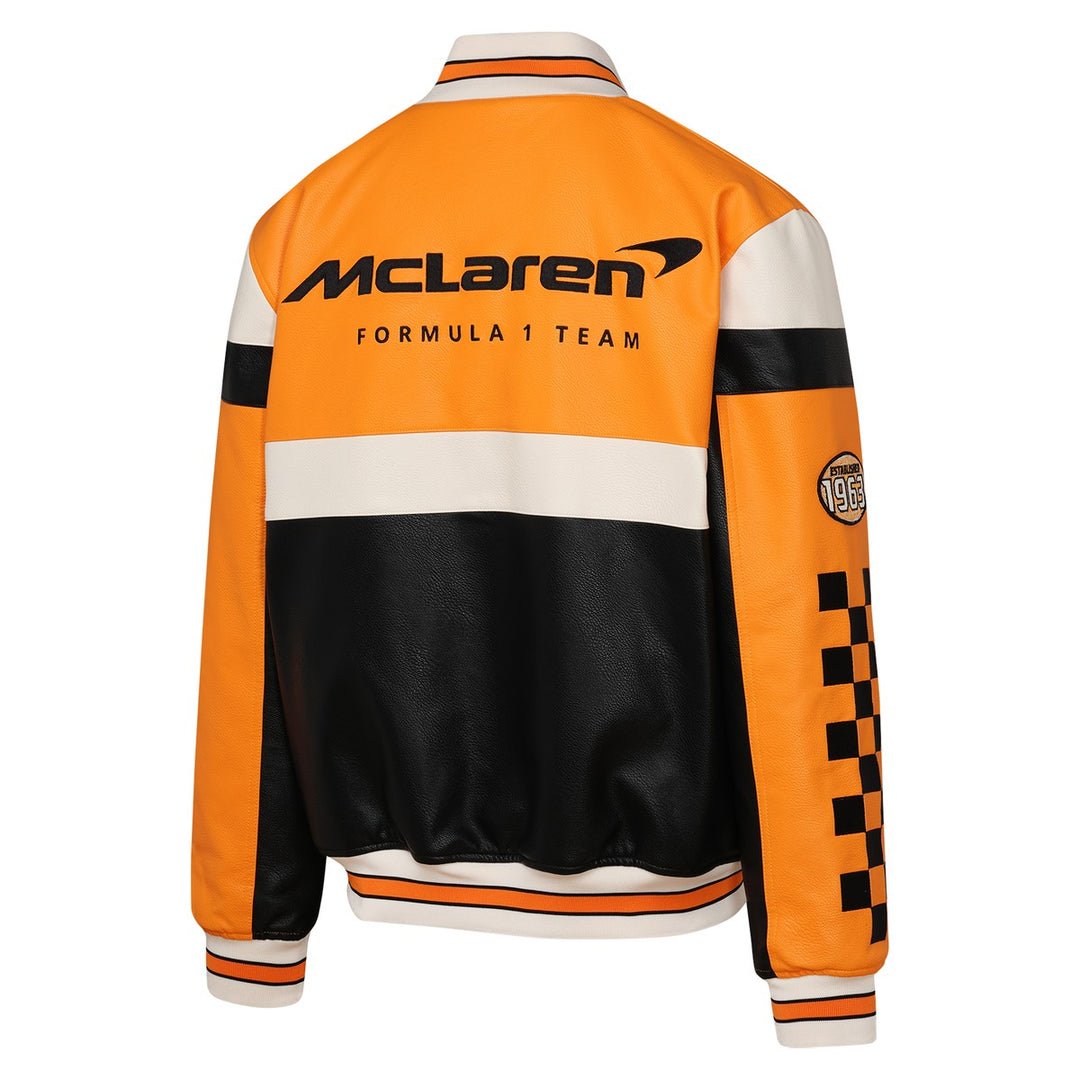 2025 McLaren F1™ Team 'Turbo Charged' Vegan Leather Bomber Men's Jacket - Papaya/Black