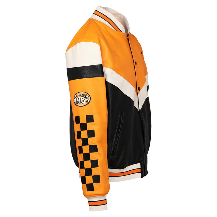 2025 McLaren F1™ Team 'Turbo Charged' Vegan Leather Bomber Men's Jacket - Papaya/Black