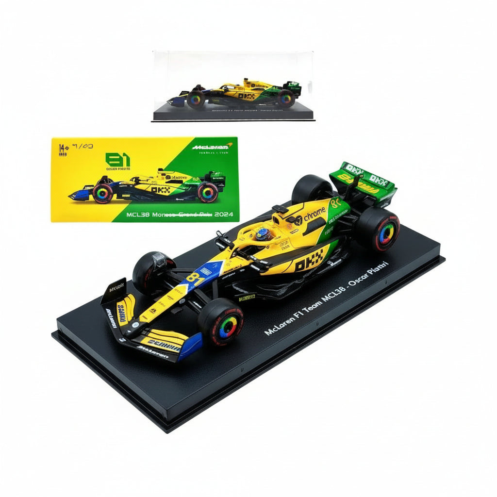McLaren F1™ Team Monaco GP Oscar Piastri MCL38 BBurago 1:43 Encased Model Car – Yellow