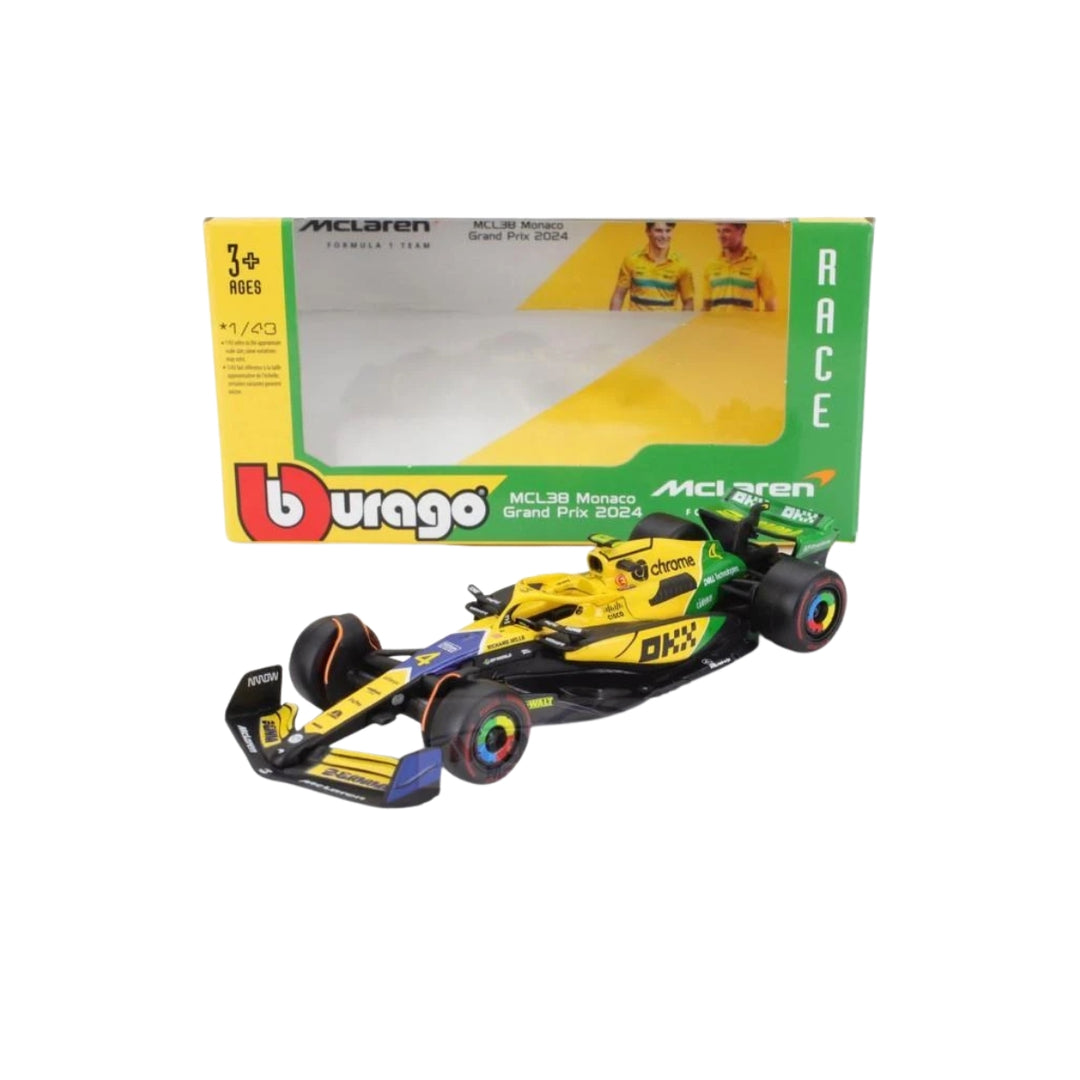 2024 Bburago McLaren F1™ Team Lando Norris MCL38 Monaco Grand Prix Special Edition 1:43 Scale Model Car - Yellow
