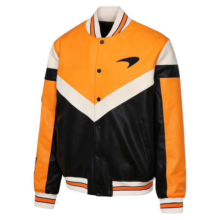 2025 McLaren F1™ Team 'Turbo Charged' Vegan Leather Bomber Men's Jacket - Papaya/Black