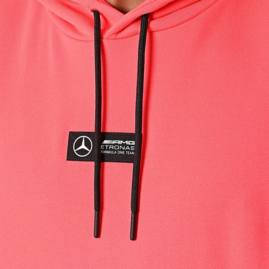 Men's Pink hoodie Sweatshirt with Mercedes-Benz Formula 1 AMG Petronas logo on the drawstring