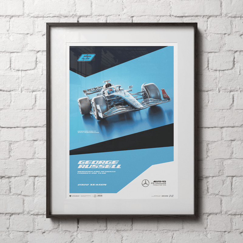 Mercedes-AMG Petronas F1 Team - George Russell - 2022 Poster - Blue and Black
