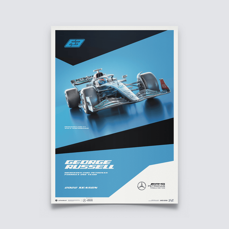 Mercedes-AMG Petronas F1 Team - George Russell - 2022 Poster - Blue and Black